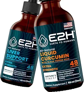E2H: Liver Support Supplement and Liquid Turmeric Curcumin | Vegan, Non-GMO - 2 Fl Oz Every (4 Fl Oz Total) - Schen