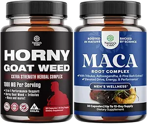 Bundle of Horny Goat Weed for Men with Black Maca Root, Tongkat Ali, Saw Palmetto & Panax Ginseng Extract και κάψουλες ρίζας Maca - συμπλήρωμα ευεξίας βοτάνων με Siberian Ginseng Ashwagandha