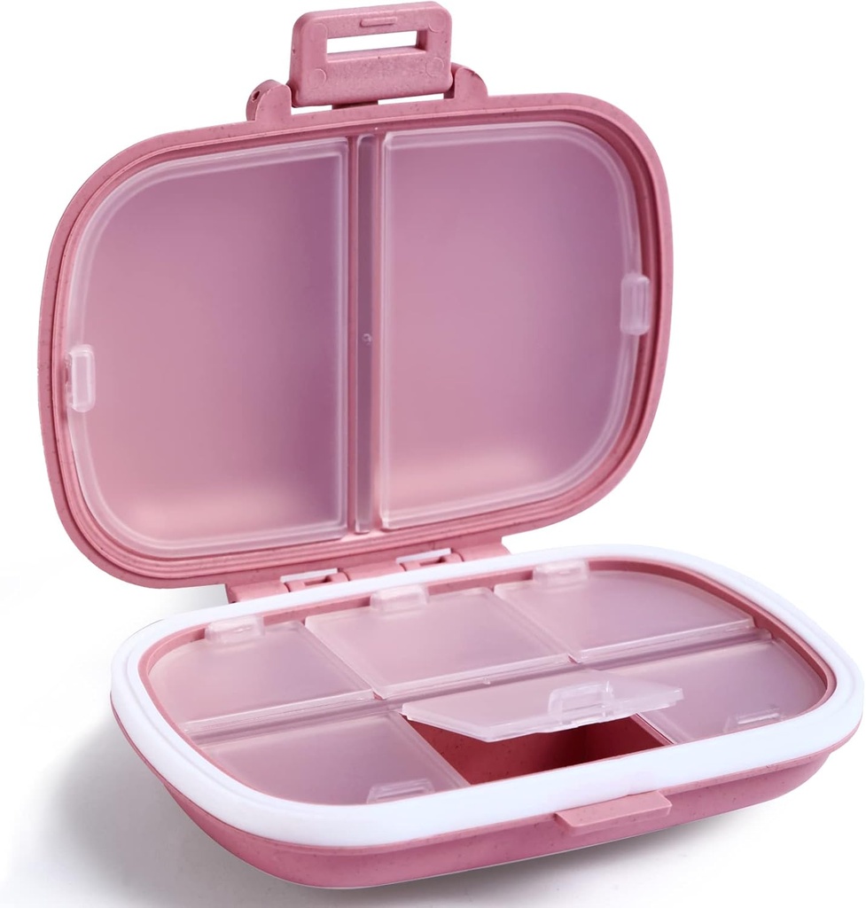Holii Travel Pill Organizer, 8 Karşılaştırmalar Portre Pill Case, Daily Pill Box to Hold Vitamins, Small Pill Container for Pocket Purse Medicine Organizer (Pink)