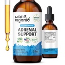 Wild & Organic Adrenal Support Tincture for Pozitif Bakış - Ashwagandha ile Adrenal Kompleksi, Rhodiola Rosea Root - 1-Month Supply - Vegan, No Sugar & Alkol - 2 f ozzz