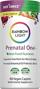 Rainbow Light High-Potency Prenatal One Multivitamin, Prenatal Health Multivitamin Supports Mom's Health and Baby's Development, With Vitamin C, Vegan, 60