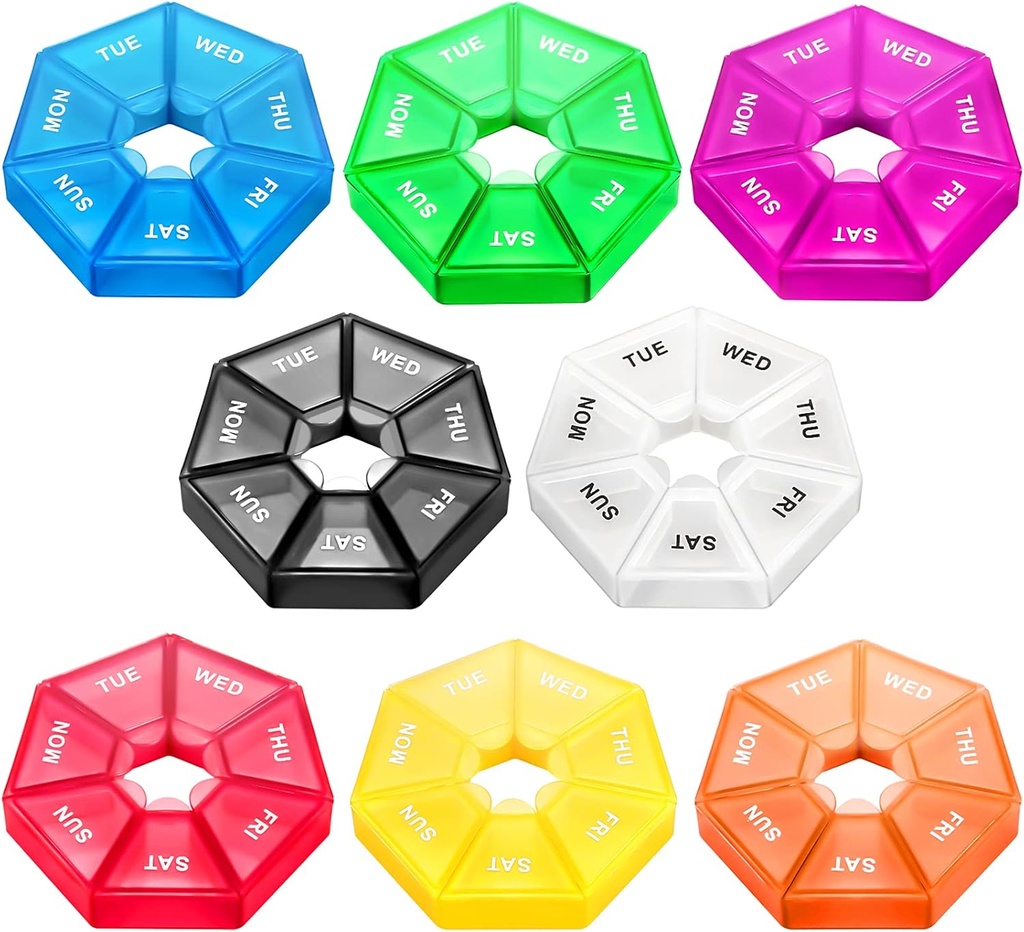 Ponpon 8pcs Kill Holder Box 7-Sided Φορητό κουτί κατόχου βιταμίνης Pill Organizer Planner Ιατρικής (8 Corlor)
