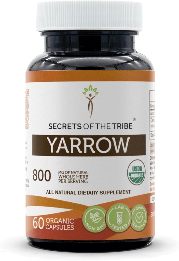 Tribe Yarrow USDA Organik 60 Capsules'in Sırları | Vegetarian Capsules ve Sertifikalı Organik Yarrow (Achillea değirmenefolium) Kuru ve Çiçek (60 Capsules)