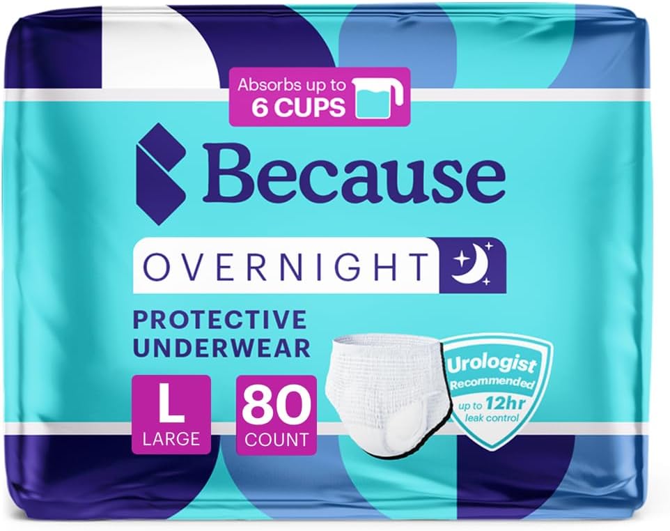 Επειδή Overnight Absorbency Pill Ups - Ενήλικας Ακράτεια Εσώρουχα, Extra Απορροφητικά Νυχτερινά Σύνορα για Άνδρες και Γυναίκες, Λευκός, Μεγάλος, 80 Κόμης (4 Πακέτα των 20)