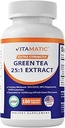Vitamatic Green Tea Extract with Vitamin C, 25X Concentrate, 98% Polyphenols, 80% Catechins, 50% EGCG, 180 Veg Capsules