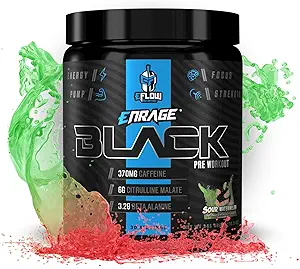 eFlow Nutrition Enrage Black High Stimulant Pre Workout Supplement - Preworkout Powder to Boost Energy, Pumps and Strength - 4 Flavors (30 Servings) (Sour Watermelon)