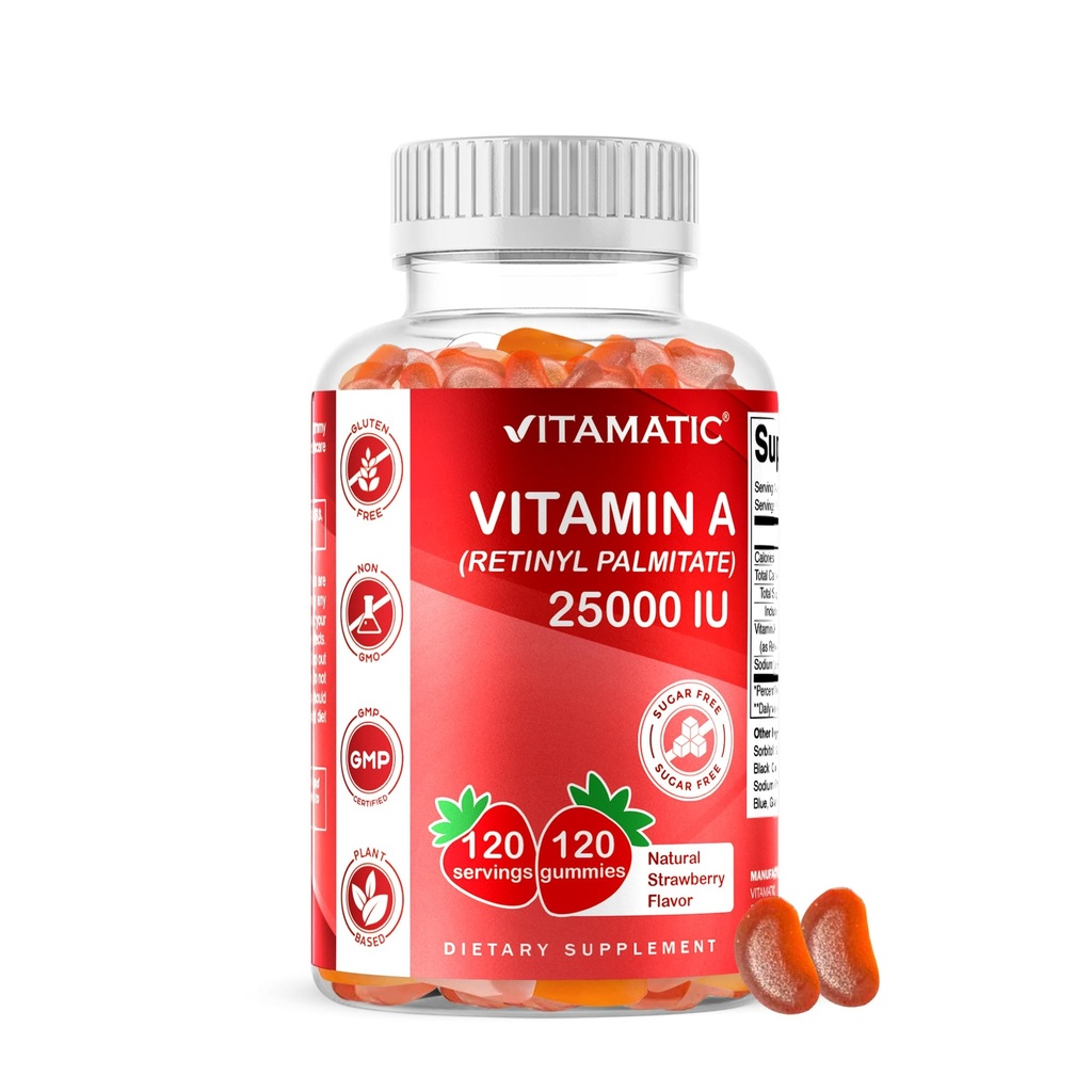 Vitamatic Sugar Free Vitamin A 25000 IU Gummies (Retinyl Palmitate) - Φυσικό άρωμα φράουλας - 120 Pectin Based Gummies (1 φιάλη)