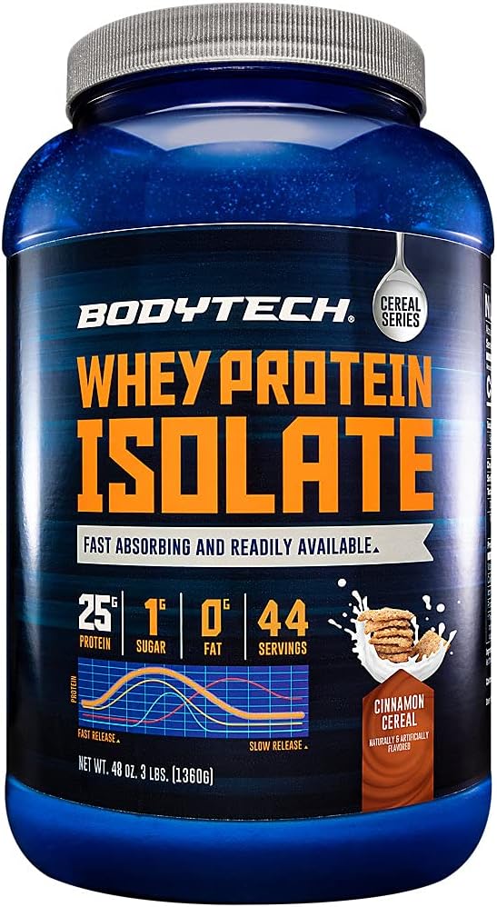 BODYTECH Whey Protein Isolate Powder - με 25 γραμμάρια πρωτεΐνης ανά σερβίρισμα & BCAA's - Ιδανικό για την κατασκευή & ανάπτυξη μυών μετά την προπόνηση, Περιέχει γάλα & σόγια - Cinnamon Cereal (3 Λίρες)