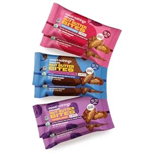 Sweet Nothings, Variety Pack: Σοκολάτα, Κανέλα μήλου, και Βρώμη σταφίδα, USDA Βιολογικό Βούτυρο Καρύδες Πρωτεΐνη 6-2 Bite Value Packs (2 από κάθε γεύση) - Δεν Προστέθηκε Ζάχαρη