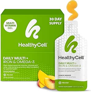 Sağlıklı Vegan Daily Multivitamin Sıvı Supplement ile Demir ve Omega-3, 25+ Temel Vitaminler, Beyin ve Kalp Sağlığı için Mineraller & Nutrients, Immune Support & Energy - 30 Gel Packs