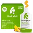 Sağlıklı Vegan Daily Multivitamin Sıvı Supplement ile Demir ve Omega-3, 25+ Temel Vitaminler, Beyin ve Kalp Sağlığı için Mineraller & Nutrients, Immune Support & Energy - 30 Gel Packs