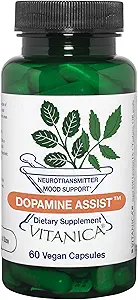 Vitanica Dopamine Assist, Dr Formulated Dopamine Supplement, L-Tyrosine, Mucuna Pruriens Nörotransmitter Mood Support, B6, Folate, Green Tea Extract Quercetin Vegan, 60 Capsules
