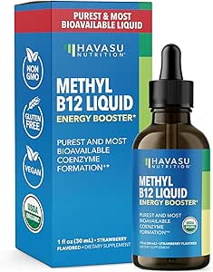 USDA Organic Vitamin B12 Liquid Drops - Μεθυλοκοβαλαμίνη για την ενίσχυση της ενέργειας και του νευρικού συστήματος Υποστήριξη - 30 εξυπηρετήσεις - Εξαιρετικά βιοδιαθέσιμες για απορρόφηση - μη-GMO, Vegan, Frawberry Flavor, 1 Fl Oz