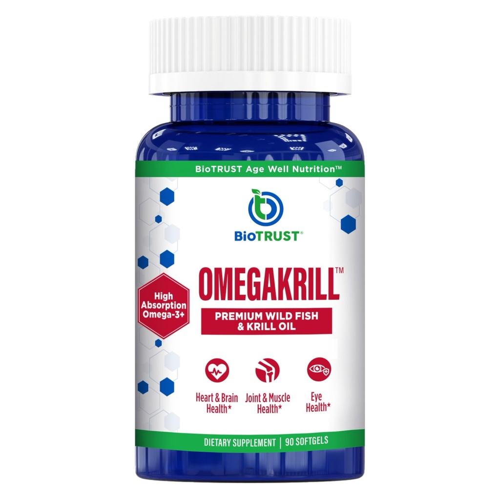 BioTrust OmegaKrill EPA & DHA Omega 3 Supplement, Fish and Krill Oil to Provide Support for Joint, Heart, Brain, Eye and Skin (30 Servings)