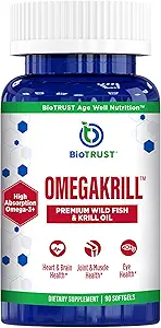 BioTrust Omega EPA & DHA Omega 3 Supplement, Fish and Krill Oil Ortak, Kalp, Beyin, Eye ve Skin (30 hizmet) için Destek sağlamak için