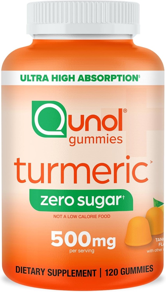 Qunol Zero Sugar Turmeric Gummies, 500 mg Turmeric Curcumin, Ortak Destek Tamam, Ultra High Abxia Tumeric Curcumin, Vegetarian, Gluten Free, 120 Count Count