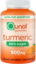 Qunol Zero Sugar Turmeric Gummies, 500 mg Turmeric Curcumin, Ortak Destek Tamam, Ultra High Abxia Tumeric Curcumin, Vegetarian, Gluten Free, 120 Count Count