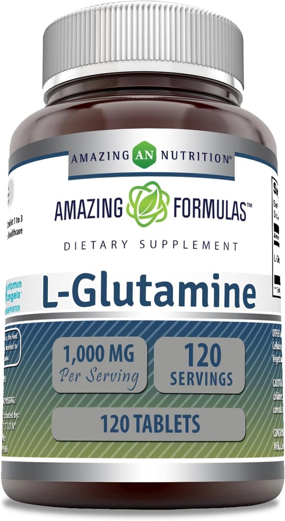 Amazing Formulas L Glutamine 1000 Mg Tabletler | Erkekler ve Kadınlar için Amino Asit Supplement | No-GMO | Gluten Free | ABD'de Yapıldı | (1 Pack, 120 Kont)