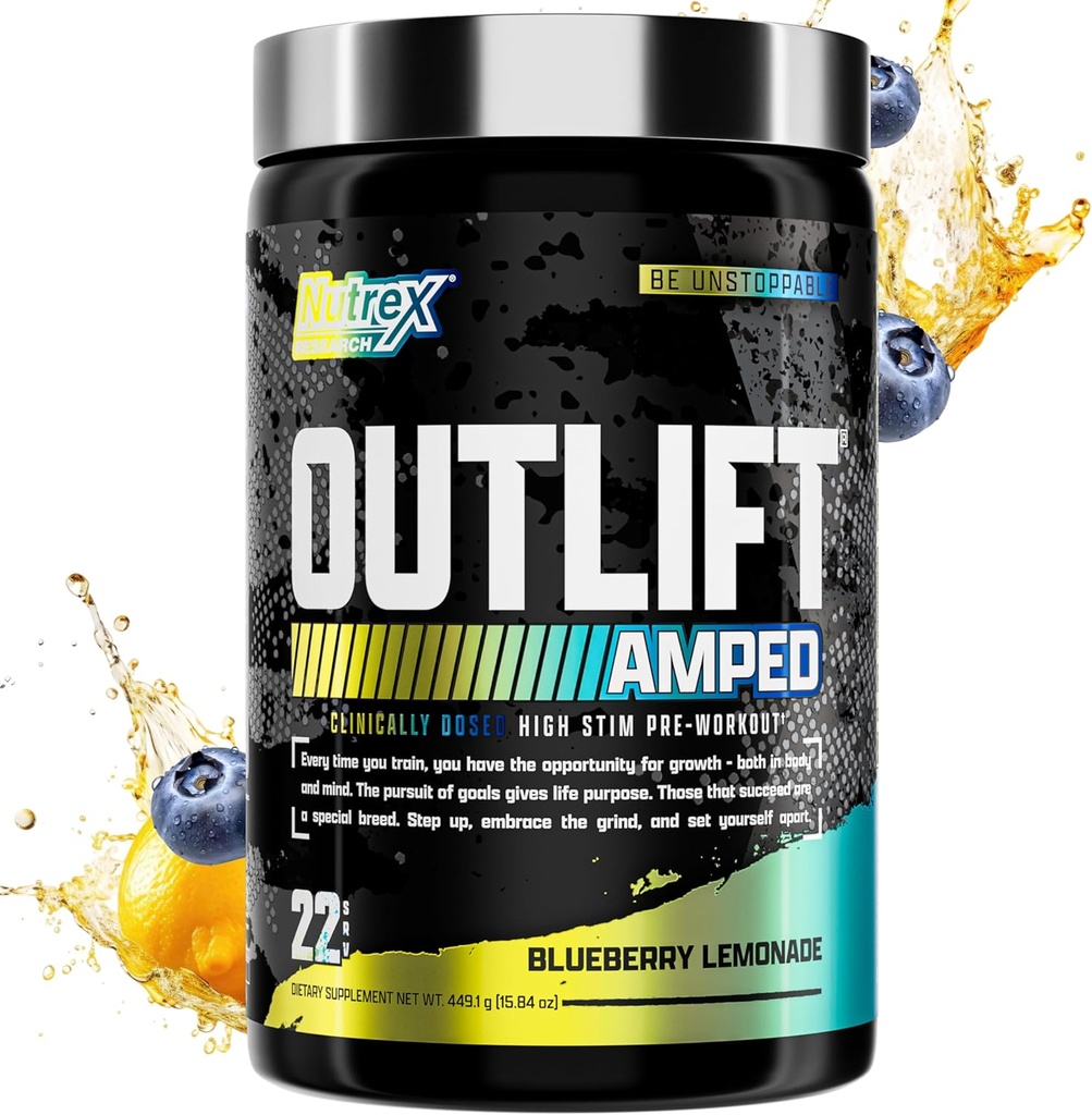 OUTLIFT, Max Dosed YÜKSEK STIM Pre Workout Toz, 6G Citrulline, 3.2G Beta Alanine, Alpha GPC, CognatiQ, Extreme Energy, Massive Pumps, Electrolytes, Nootropics Blueberry Lemonade - 22 Serv