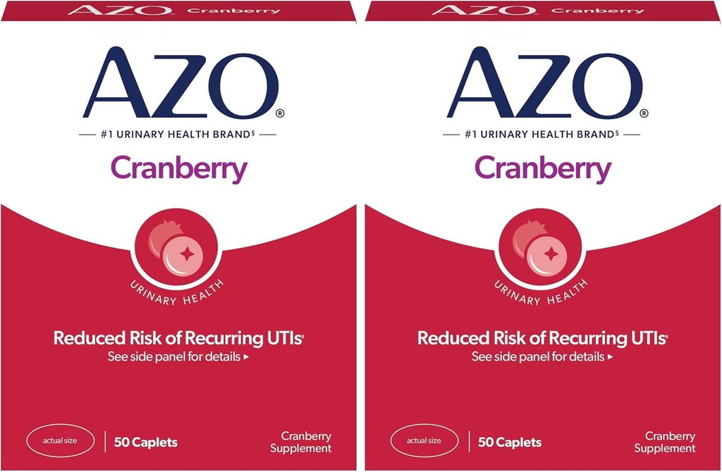 AZO Cranberry Urinary Tract Health Supplement, 1 Serving : 1 Glass of Cranberry Juice, Sugar Free Cranberry Pills, 50 Count (Pack of 2)