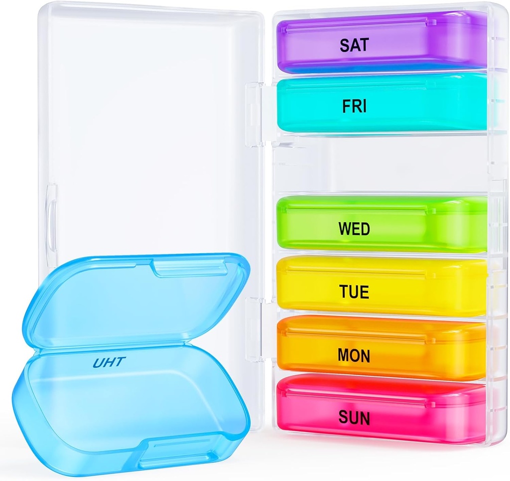 ZIKEE 7 Packs Ekstra Büyük Pill Organizer, Portre Pill Box 7 Gün Pocket, Purse, Haftalık Pill Case with Dual- Koruma Tasarım, Pill Konteyner for Drug, Vitamin, Fish Oil, Supplement, Supplement