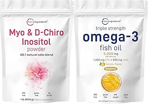 Mikro Malzemeler Omega-3 Fish Oil 4,200 mg Softgels & Myo & D-Chiro Inositol Toz Paket 2 Pack | Wild-Caught Fish, Lemon Flavored, Burpless | Inositol Supplement for Women