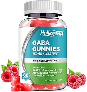 GABA Gummies, Yetişkinler için Sugar-Free Stress Relief Gummies, High-Potency GABA L-theanine Supplement with Magnezyum, Ashwagandha, 5-HTP & Vitamin B6 for Zzz & Brain Health, Vegan, 60