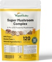 Vegan Vitality Multi Mushroom Supplement Kompleksi - Reishi, Chaga, Shitake, Maitake, Lion's Mane and Cordyceps for Brain, Energy, Focus & Memory Support