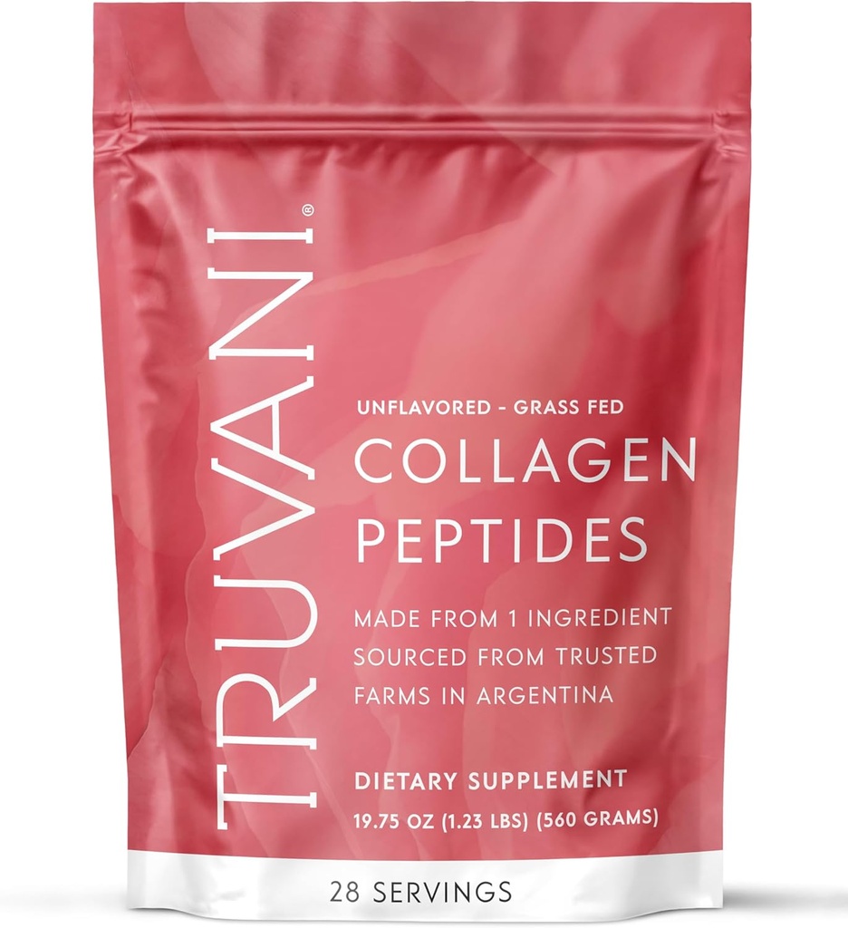 Truvani Hydrolyzed Collagen Hydro | Unflavored | 28 Servisler | 20g Grass-Fed Collagen Protein Tozu | Saçları, Skin ve Nail Sağlık | Süt & Gluten Ücretsiz | Kadın ve Erkekler | Paket Vary