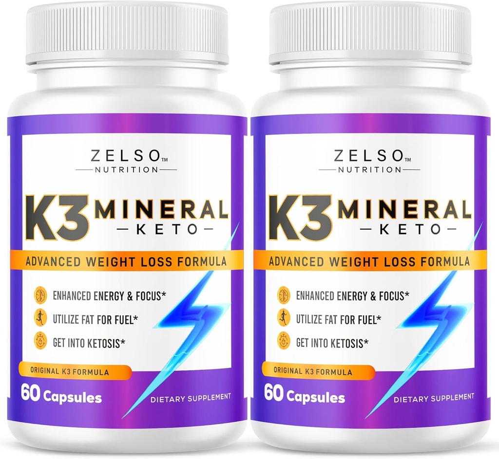 ZELSO (2 Pack K3 Mineral Ağırlık Kadınlar ve Erkekler için Pilleri Yitirir, K3 Mineral Pills - K3 Salt Mineral, Vitamin + K3 Capsules Supplement for Keto Kilo Kaybı - 2 Ay Supply