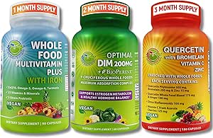 Daily Hormonal & Immune Support Bundle for Women & Men - DIM 200mg for Hormonal Balance + Quercetin 500mg with Bromelain & Zinc + Whole Food Multivitamin with Iron – Vegan, Non-GMO Wellness Support