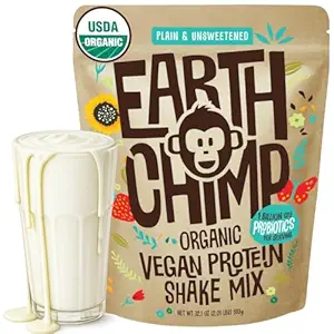 EarthChimp Organic Vegan Protein Powder - Προβιοτικά - Μη ΓΤΟ, Γαλακτοκομικά, Μη Ορός γάλακτος, Πρωτεΐνες με βάση το φυτό Σκόνη για γυναίκες και άνδρες, Χωρίς γλουτένη - 26 Μερίδες 32 Oz (Πλέον & Μη Γλυκασμένα)