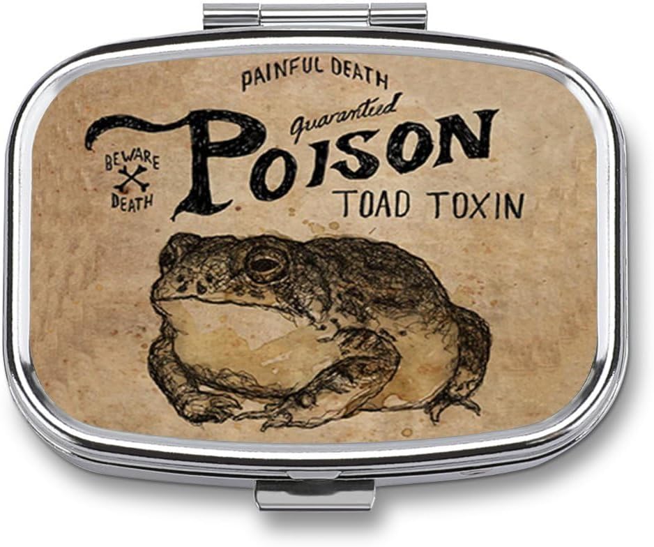 Metal 2tment Pill Organizer Travel Friendly Portable Compact Pill Box Cute Pill Case to Hold Vitamins,Fish Oil,Supplements,Meds,Tablet for Purse,Pocket. (Poison Frog)