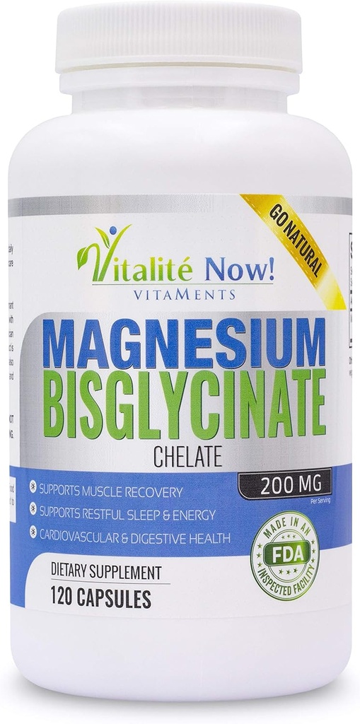 Magnezyum Bisglycinate 200 mg% 100 Chelated - Max Abxia & Bioavailability, Full Reffered & Buffered, No Laxative Effect - Sleep, Energy, Leg Cramps, Headaches - Non-GMOMO