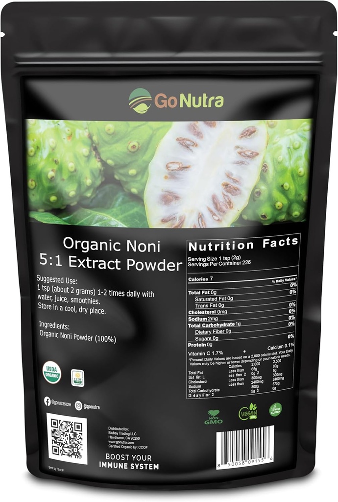 Noni Meyve Toz Organik 5:1 Saf 1lb. (16 oz) Superfood Noni Toz Organik 5:1