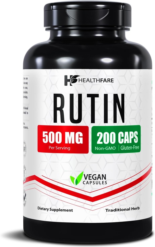 Sağlıkfare rutini 500 mg | 200 Vegan Capsules | Doğal Biyoflavonoyak Formula | Ekstra Güç Antioksit Desteği | Non-GMO, Gluten-Free | ABD'de Made in USA