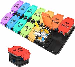 Ekstra Büyük Haftalık Pill Organizer - 7 Gün AM/PM Pill Box, Vitaminler ve Supplements için Günde iki kez, Airtight & Detachable Design, Daily Drug Management için İdeal