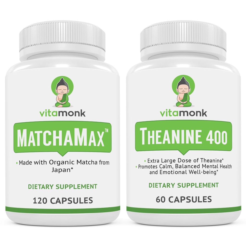 VitaMonk MatchaMax Matcha Κάψουλες & L-Θεανίνη 400mg - Ενισχύστε την ενέργεια και ενισχύστε το πακέτο εστίασης