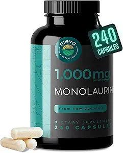 Μονολαουρίνη 1000mg κάψουλες — Κατασκευασμένες με καθαρή γλυκερόλη και λαυρικό οξύ από ακατέργαστη καρύδα — Φυσικοί vegans- μη ΓΤΟ και χωρίς σόγια — 240 κάψουλες