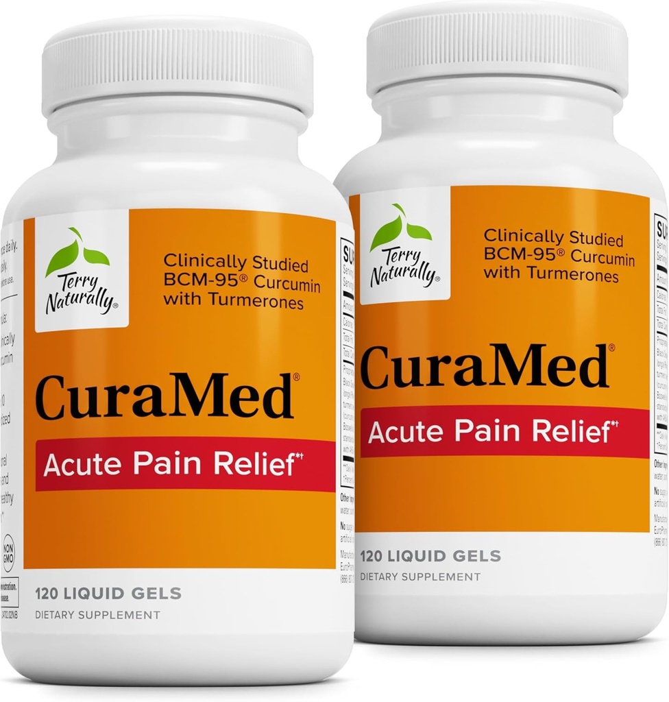 Terry Natural CuraMed Akut Pain Relief - Supplement with BCM-95 Curcumin & BOS-10 Boswellia - Black Sesame Tohum Oil to Support Relief of Occasional Discomfort - 120 Liquid Gels (Pack of 2)