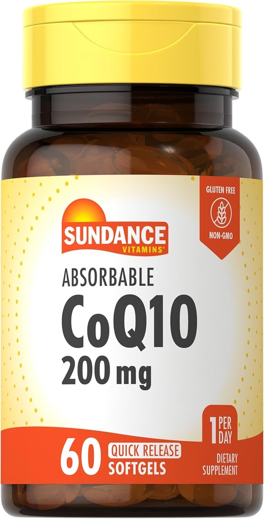 Sundance CoQ10 200 mg Softgels | 60 Kont | Black Pepper Extract | Non-GMO & Gluten Free Supplement Supplement