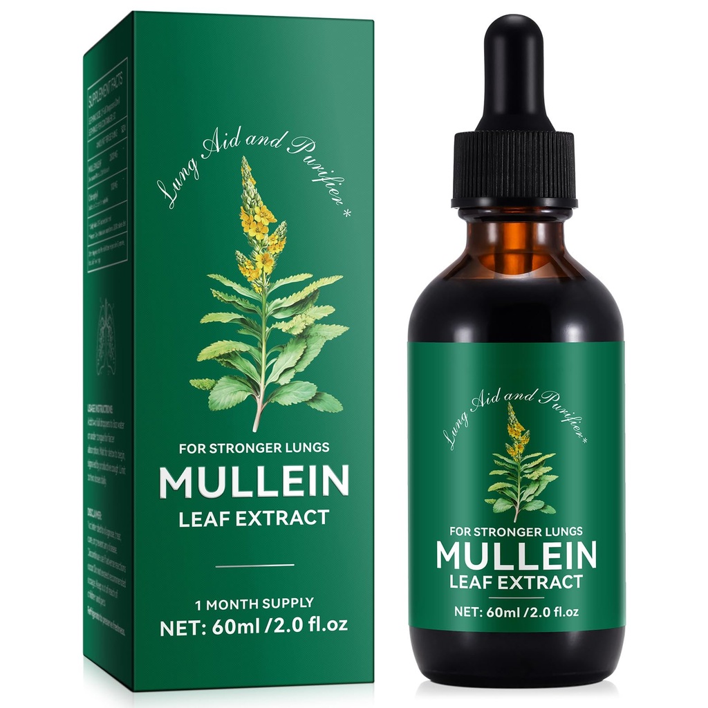 Mullein Drops for Lungs 2 Fl Oz - Mullein Leaf Extract for Lungs with Chlorophyl - Φυσικό συμπλήρωμα βοτάνων για τον καθαρισμό πνεύμονα, αναπνευστική υποστήριξη, ενισχύει την ασυλία, Digestive Wellness