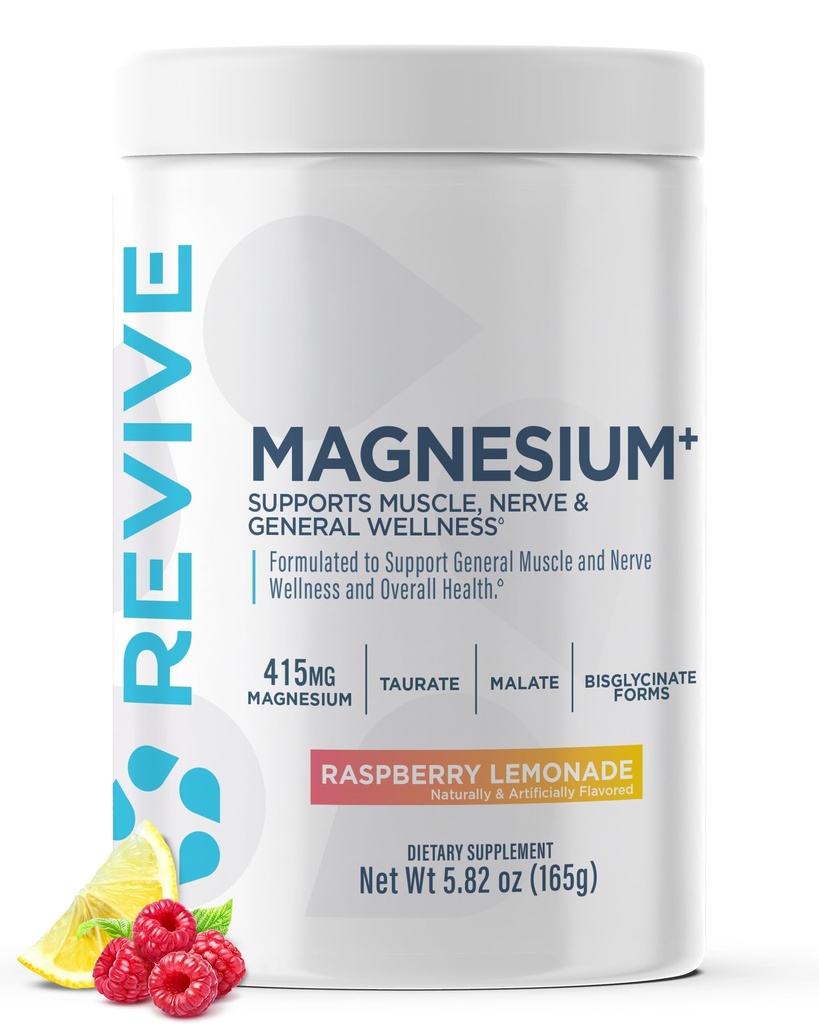 Revive MD Magnezyum Toz Supplement - Karbonat & Taurate Toz İçgörü Sağlıklı Kemikleri, Kaslar ve Nerves - Vegan-Friendly, Gluten-Free & Soy-Free (Raspberry Lemonade, 30 Hizmet)