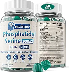 Phosphatidylserine - Nootropic Brian Supplement, Focus & Energy Gummies + Bacopa Monnieri, Omega 3, Huperzine A, Torch B12 & B6 for Seniors, Gamers, İşçi, Non-GMO, Cine-Free, Sugar Free,60 Cts