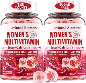 (2 Pack) Sugar Free Torchated Multivitamin for Women Gummies withuba, D3 K2, Inositol, Folate, Biotin, Iron, A, C, E, B Kompleks - Multi Vitamins & Minerals - Enerji, Immune, Bone - Vegan
