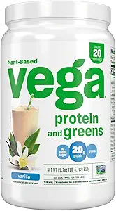 Vega Protein and Greens Protein Powder, Vanilla - 20g Plant Based Protein Plus Veggies, Vegan, Non GMO, Pea Protein for Women and Men, 21.7 Ounce (Packaging May Vary)
