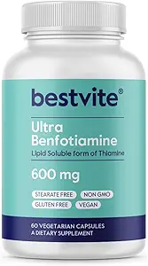 BESTVITE Ultra Benfotimin Kapsül başına 600 mg (60 Vejetaryen Capsules) No Stearates - No Silikon Dioksi - Vegan - GMO - Gluten Ücretsiz - En Güçlü Benfotiamin