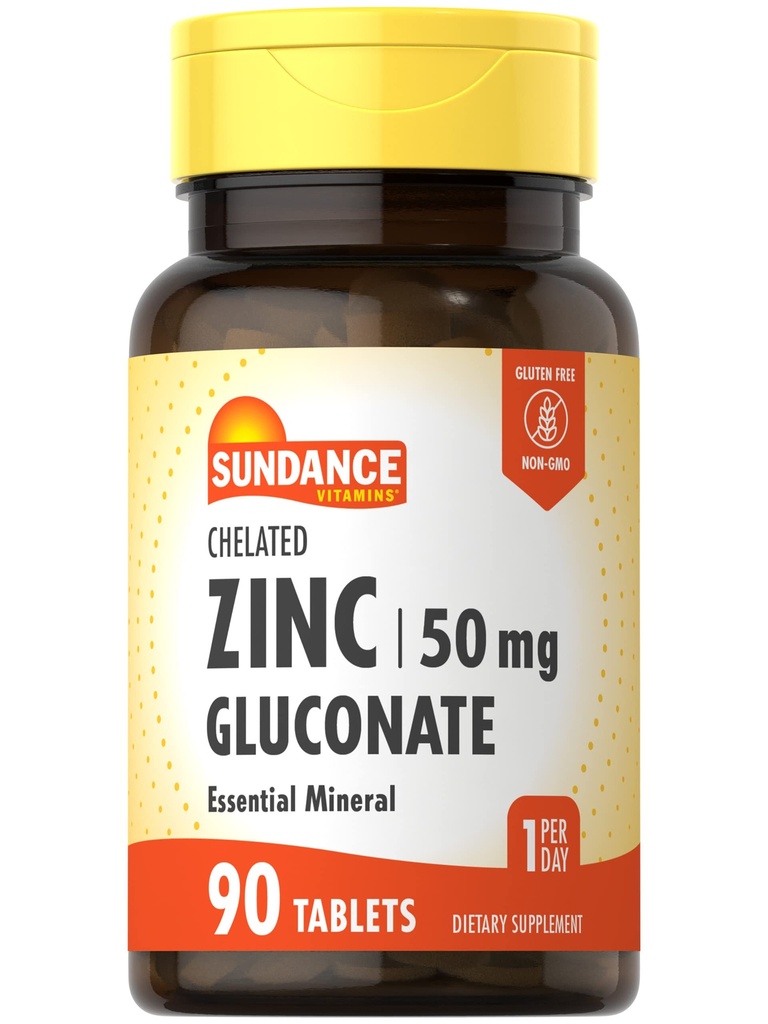 Sundance çinko Supplement 50 mg | 90 Tabletler | Chelated Essential Mineral | Vejetary, Non-GMO ve Gluten Free