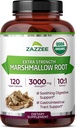 Zazzee USDA Organik Marshmallow Kök 10:1 Ekstraksiyon, 3000 mg Güçlü, 120 Vegan Capsules, 4 Ay Supply, Standardized, Interd 10X Extract, 100% Vegetarian, All- Natural, Non-GMO, Made in the USA