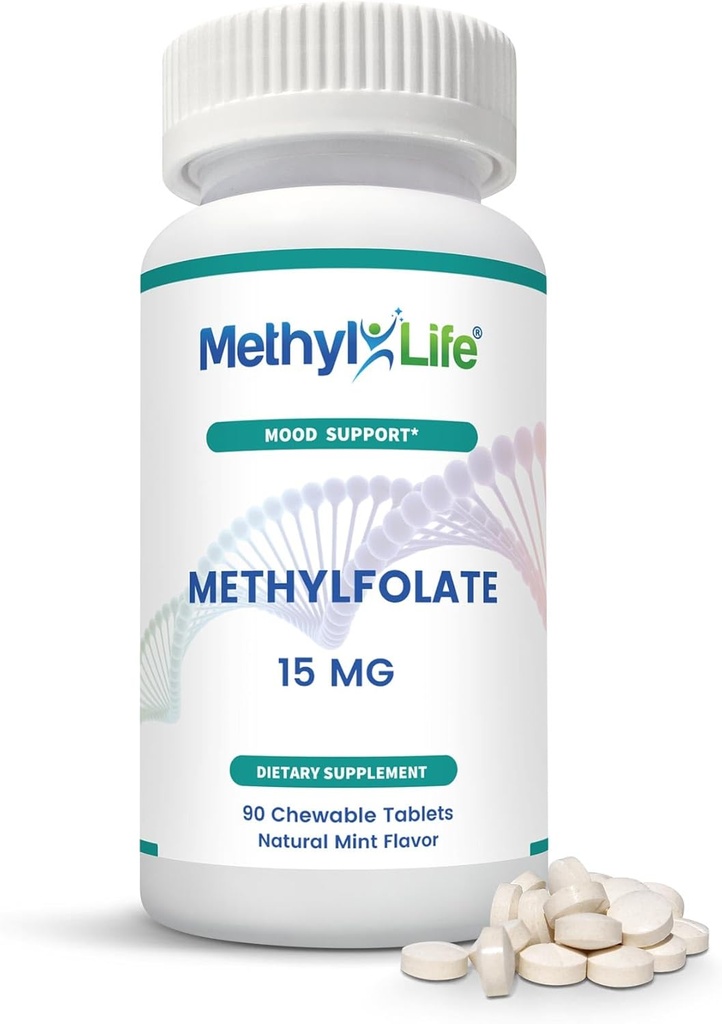 Μεθυλο-Life® L- Methylfolate 15 mg για γυναίκες και άνδρες – Ενεργό συμπλήρωμα φολλικού οξέος με εξαιρετικά καθαρή Cerebrofolate® (L-5- MTHF Calcium) – Υποστήριξη υψηλής βιοδιαθεσιμότητας B9 – Νόστιμα Μασώμενα δισκία 